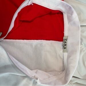 Zara White and Red Crop Tee